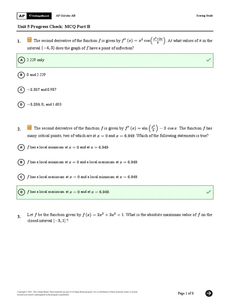 Unit 5 Progress Check: MCQ Part B: 2.229 Only | PDF | Maxima And Minima ...