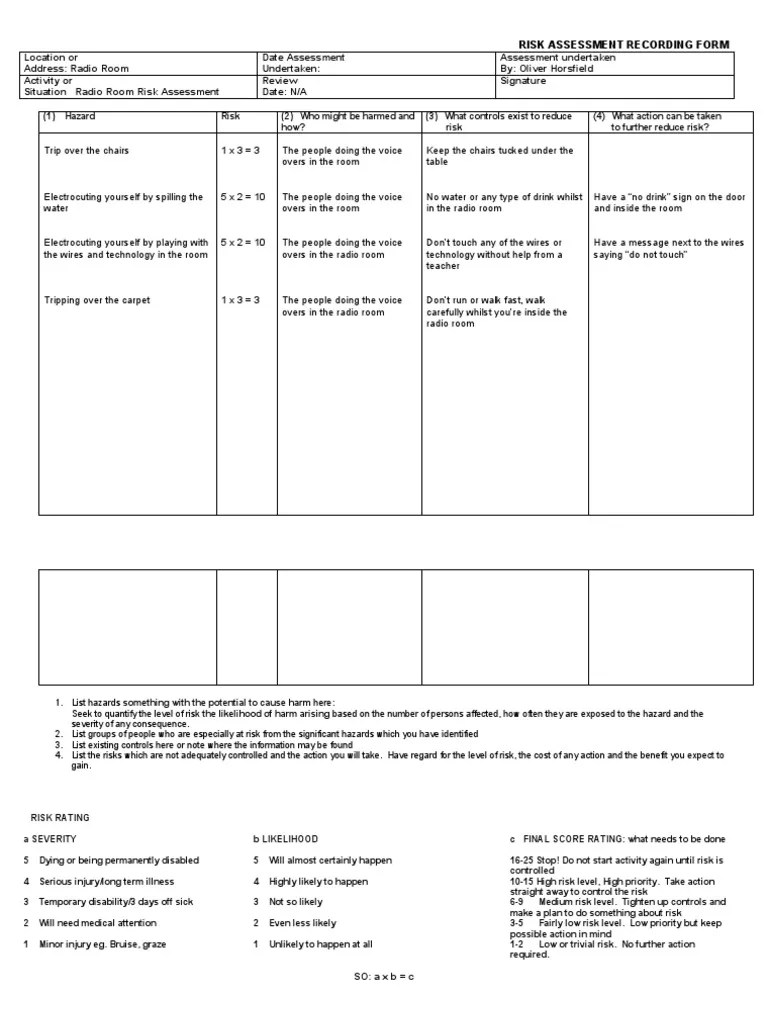 Risk Assessment (Radio Room) | PDF | Risk Assessment | Risk