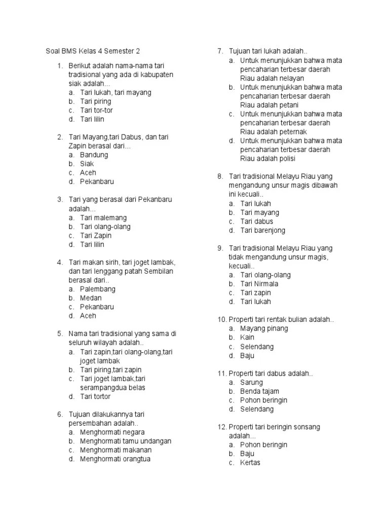 Soal BMS Kelas 4 Semester 2 | PDF