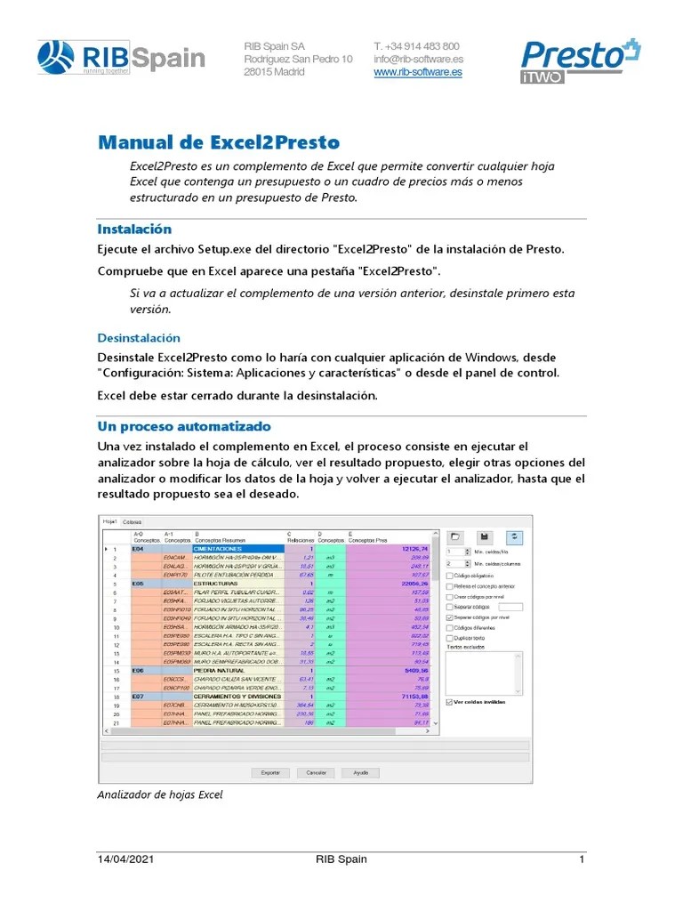 Manual Excel2Presto | PDF | Microsoft Excel | Archivo De Computadora