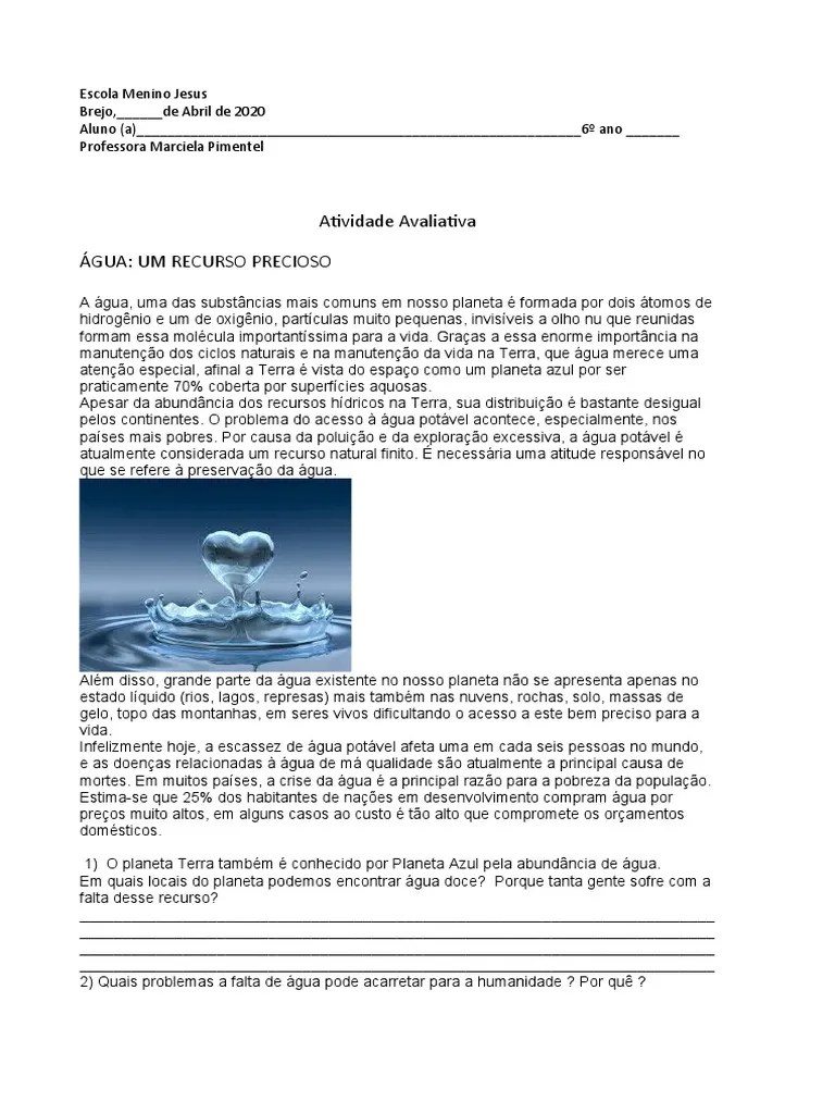 Atividade De Ciências 6º Ano (2) | PDF | Terra | Água