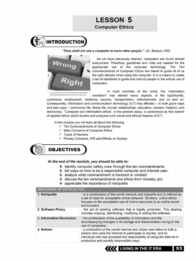 Lesson 5 Computer Ethics | PDF