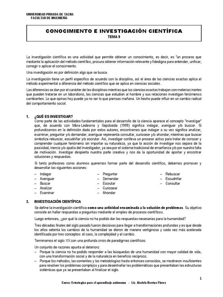 Tema 9 Conocimiento E Investigación Científica | PDF | Conocimiento ...