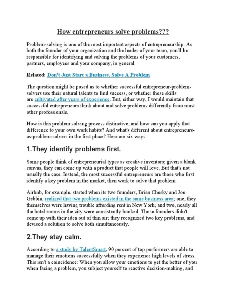 How Entrepreneurs Solve Problems People Talks | PDF | Entrepreneurship | Web Conferencing