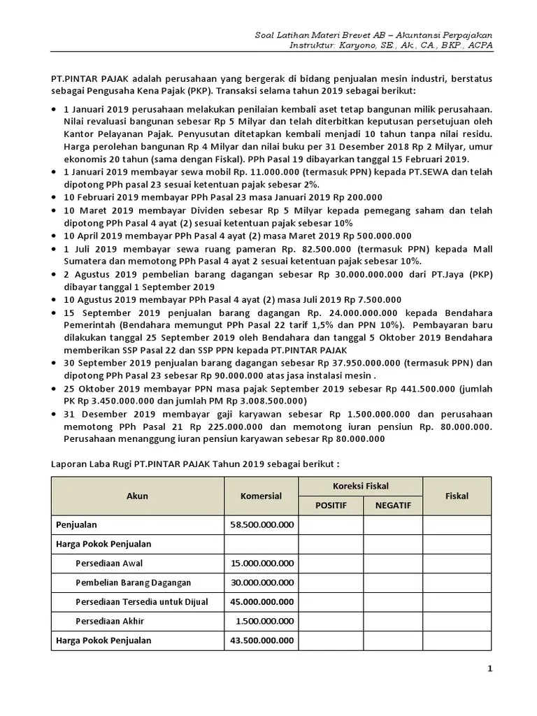 Soal Latihan Akuntansi Perpajakan | PDF