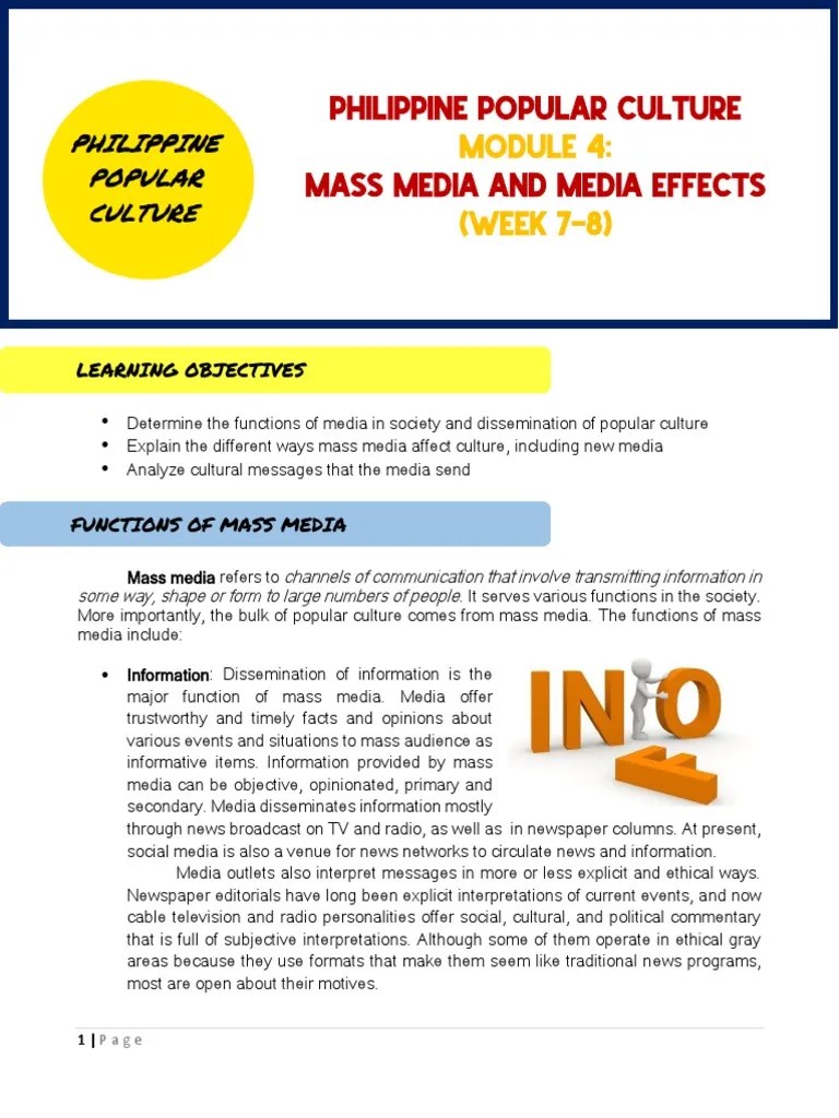 MODULE 4 Philippine Popular Culture | PDF | Technological Convergence | Propaganda