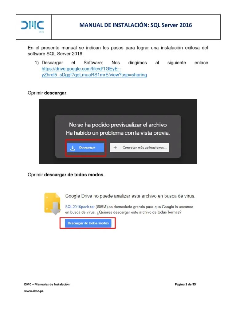 Manual De Instalación De SQL Server 2016 | PDF | Servidor SQL De ...