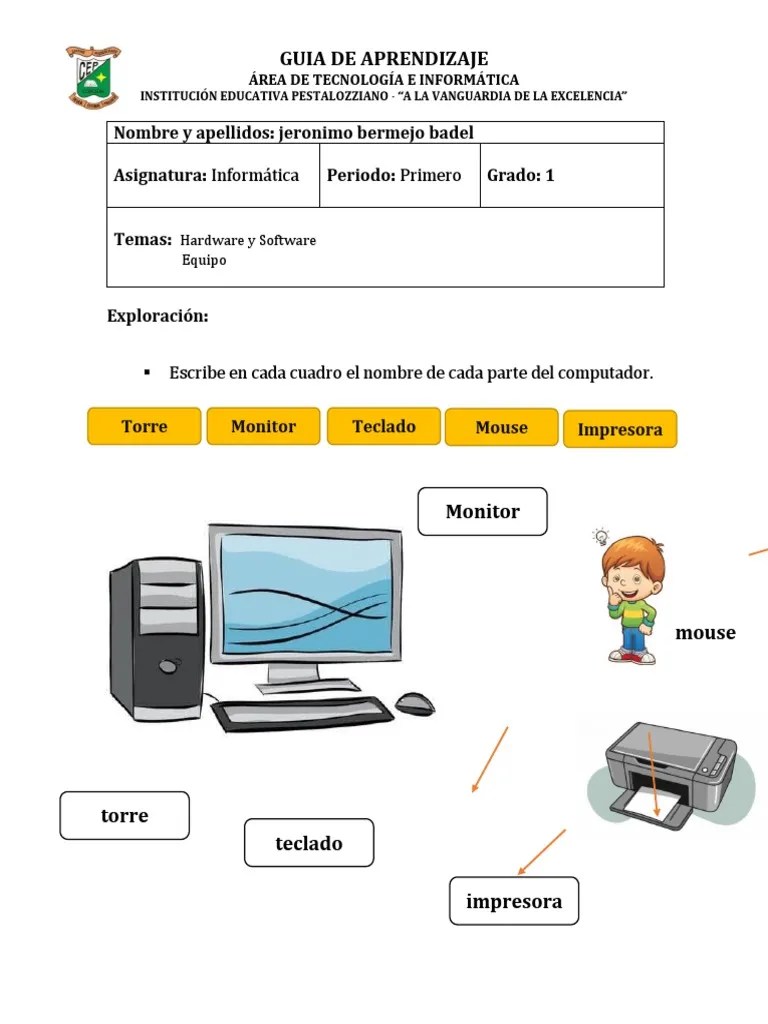 Guia De Aprendizaje Primer Periodo Grado 1° - Informatica | PDF