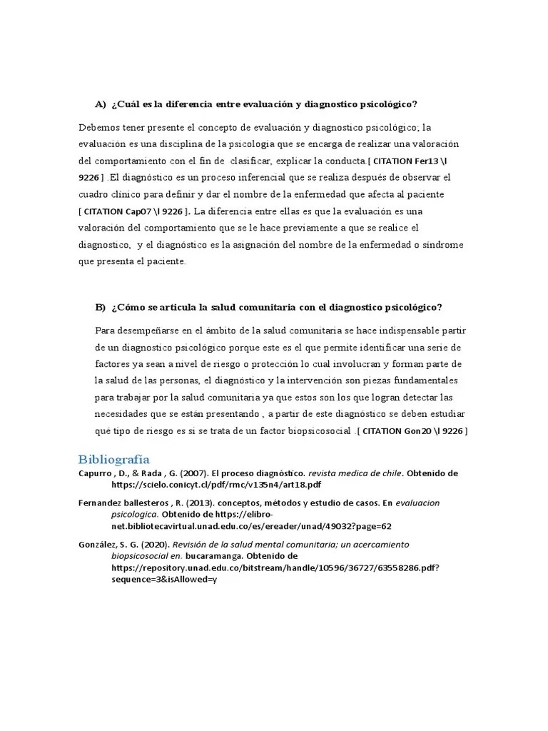 Cuál Es La Diferencia Entre Evaluación Y Diagnostico Psicológico | PDF