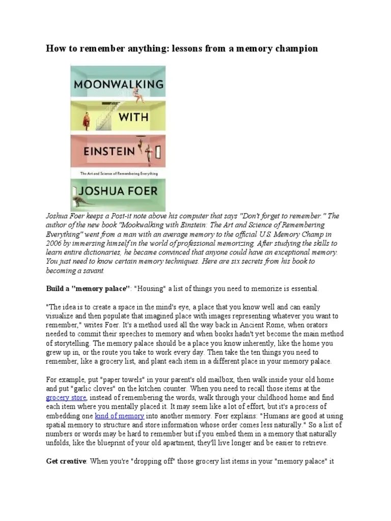 How To Remember Anything: Lessons From A Memory Champion | PDF ...