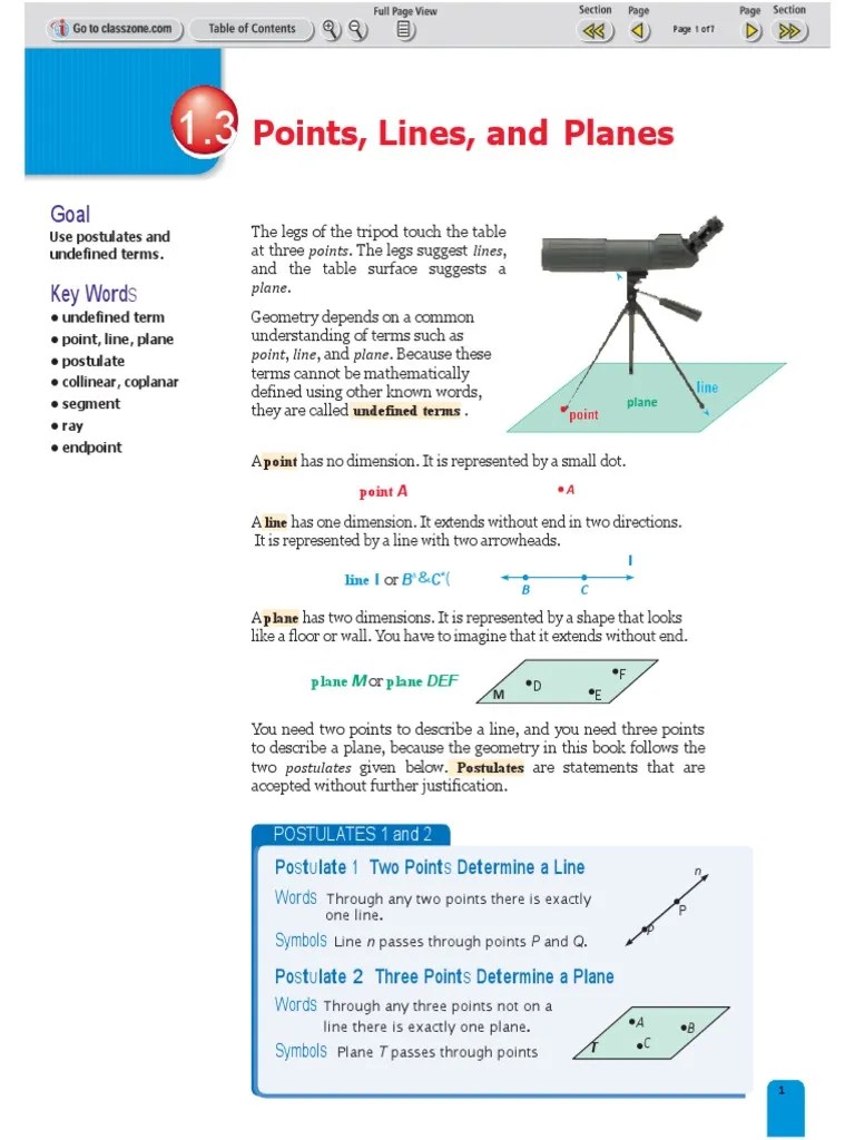 For numbers 3 and 4, determine whether the following statements are always, sometimes, or never true. Points Lines And Planes Po T Late 1 Two Point Determine A Line Pdf Line Geometry Plane Geometry