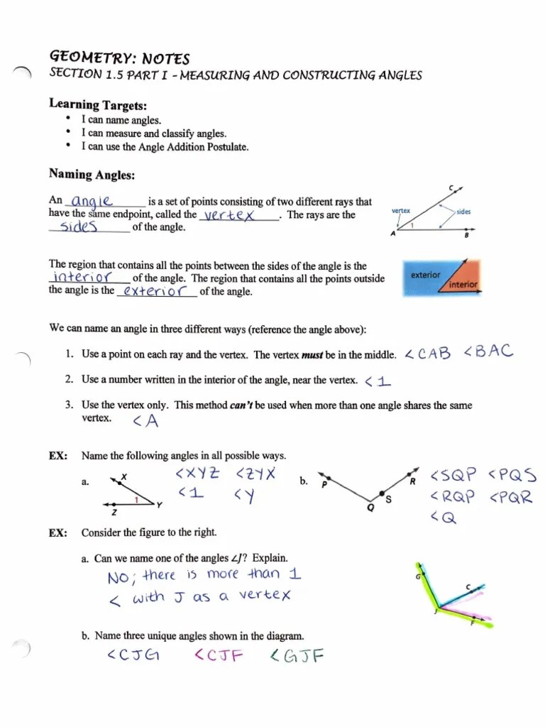 Geometry 1.5 Part 1 Notes - Complete | PDF | Angle | Triangle Geometry