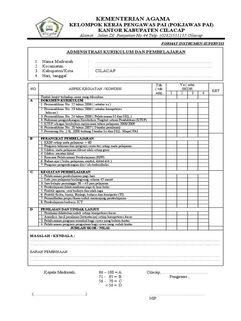 Dalam proses belajar mengajar di sekolah maka guru tentunya harus bisa menyiapkan segala administrasi yang dibutuhkan sebagai seorang guru, dan juga mau tak . Instrumen Supervisi Administrasi Kurikulum Dan Pembelajaran Pdf
