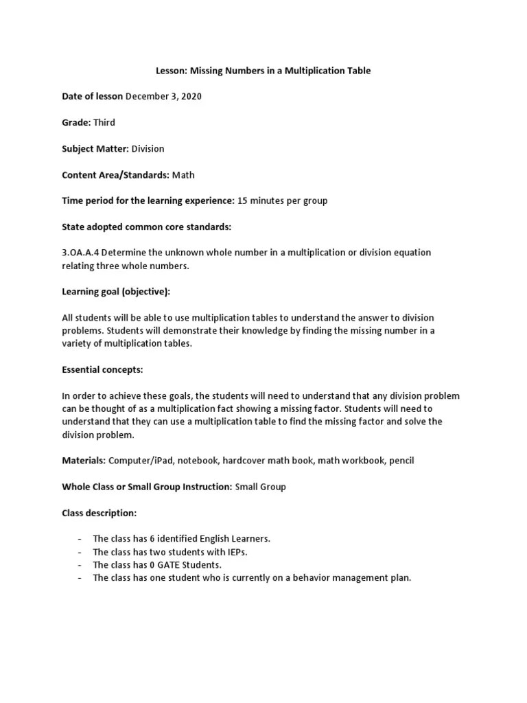 Missing Numbers Multiplication | PDF | Teaching Mathematics | Learning