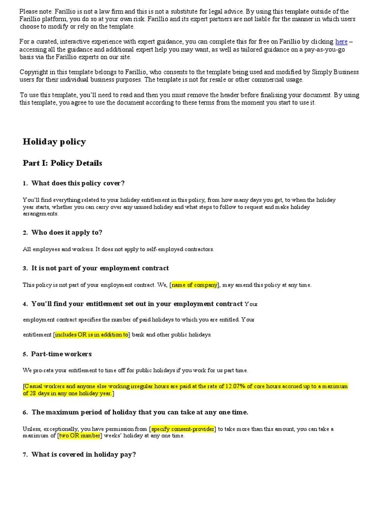 Annual Leave Policy Template | Download Free PDF | Sick Leave | Pro Rata