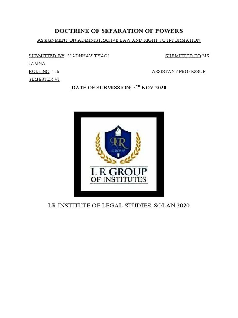 Doctrine Of Separation Of Powers | PDF | Separation Of Powers | Judiciaries