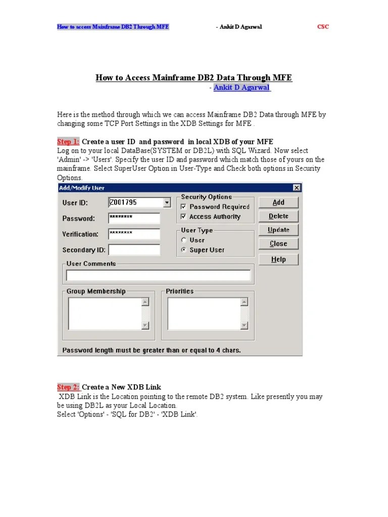 How To Access Mainframe DB2 Data Through MFE: Step 1 | PDF | Databases ...