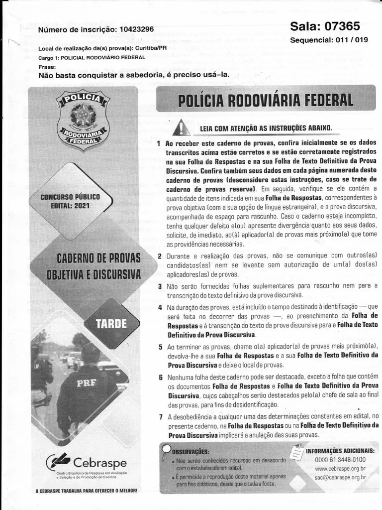 Prova Completa Concurso PRF 2021 | PDF