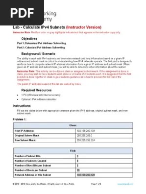 Lab Calculate IPv4 Subnets Objectives Part 1: Determine, 57% OFF
