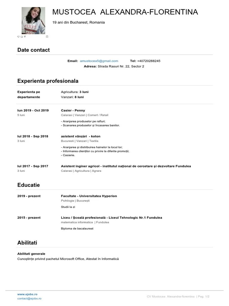 CV Alexandra-Florentina Mustocea | PDF