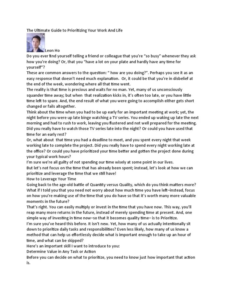 The Ultimate Guide To Prioritizing Your Work And Life | PDF | Business