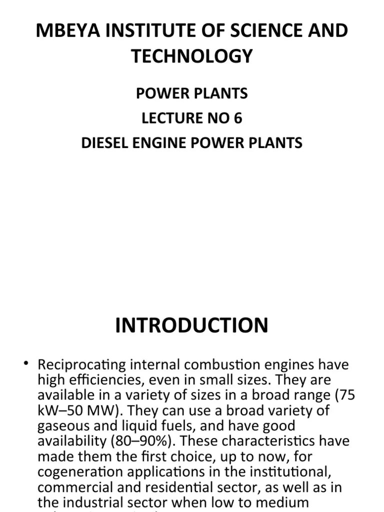 Mbeya Institute Of Science And Technology: Power Plants Lecture No 6 Diesel Engine Power Plants ...