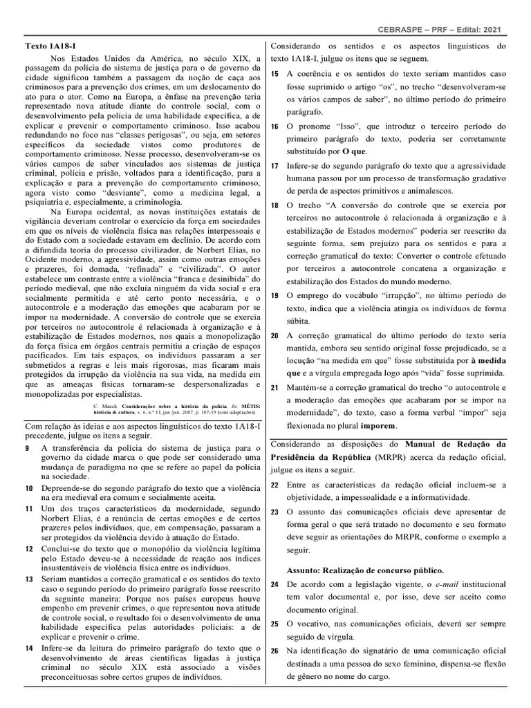 PRF 2021 - Prova Objetiva | PDF | Tráfego | Colisão