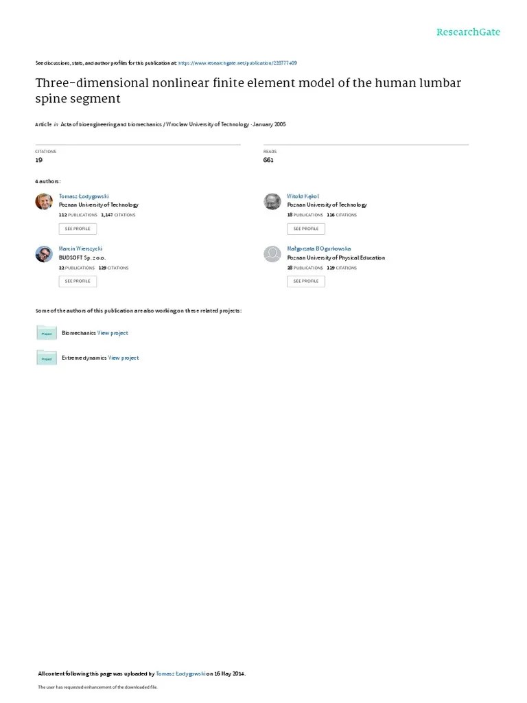 Three-Dimensional Nonlinear Finite Element Model O | PDF | Vertebra ...