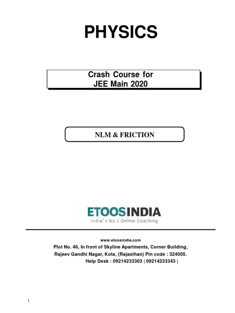 Physics: Crash Course For JEE Main 2020 | PDF | Tension (Physics) | Friction