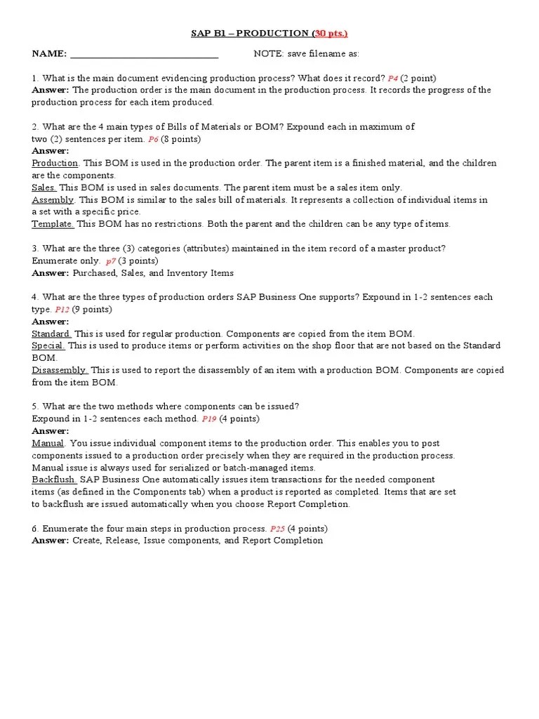 Sap B1 - Production | PDF