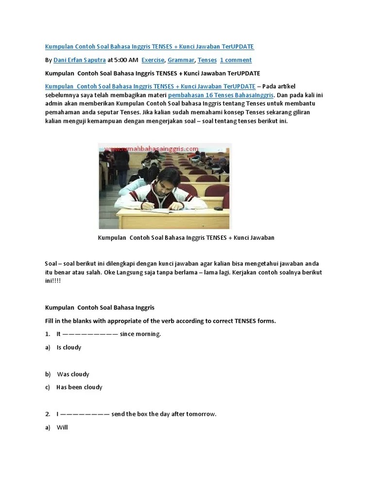 B.inggris ~ Kumpulan Contoh Soal Bahasa Inggris TENSES