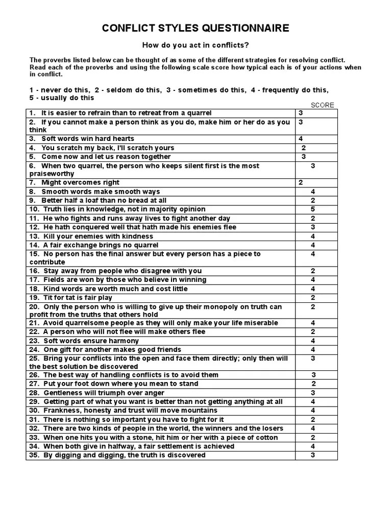 Conflict Style Questionnaire | PDF | Conflict Resolution | Human Nature