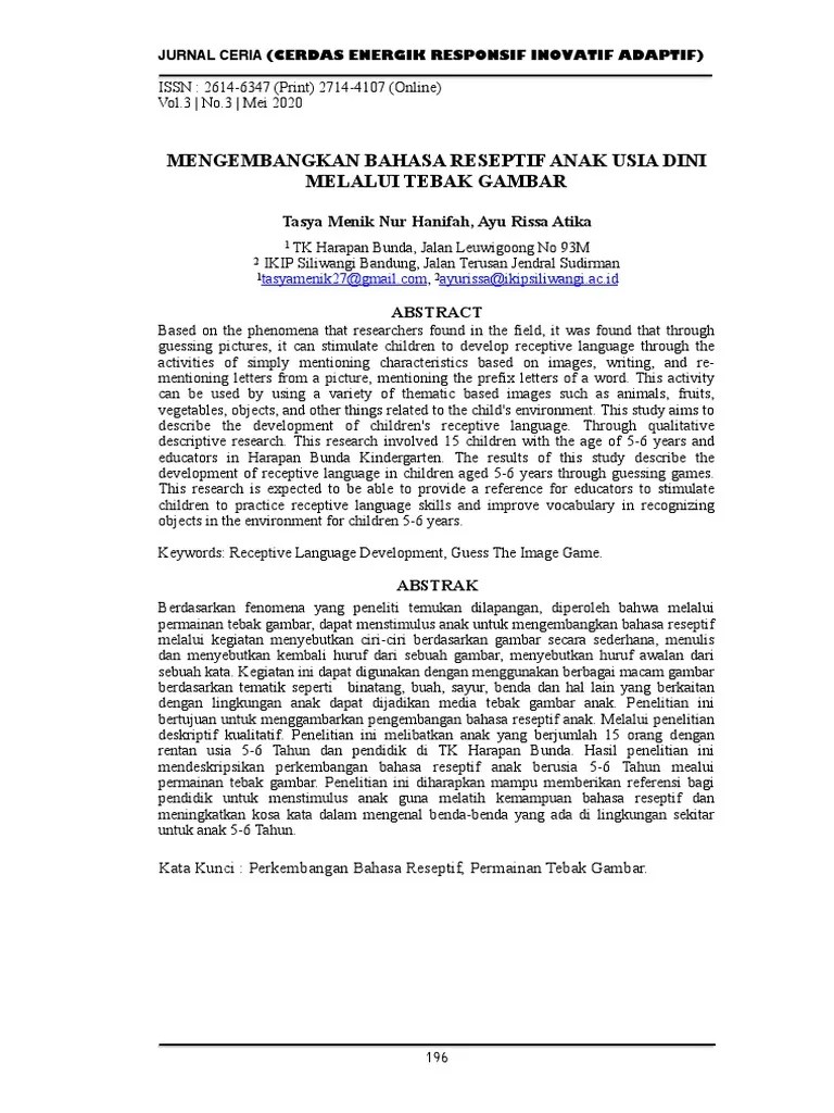 Mengembangkan Bahasa Reseptif Anak Usia Dini Melalui Tebak Gambar | PDF