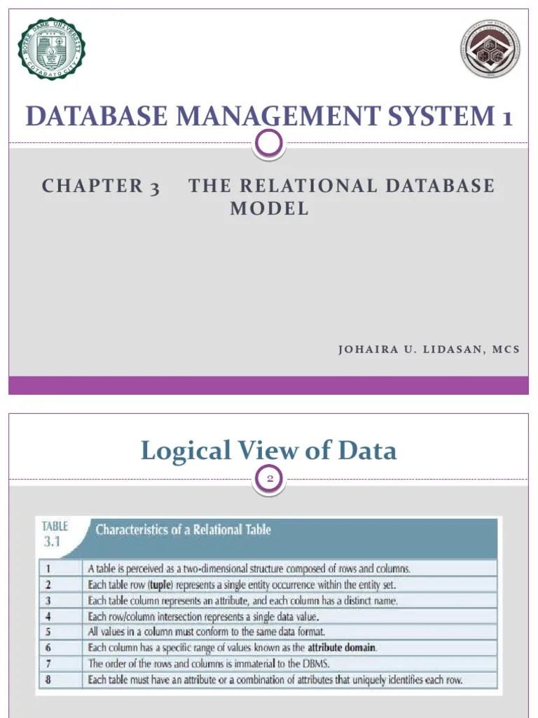 DBMS Chapter 3 | PDF | Relational Model | Relational Database