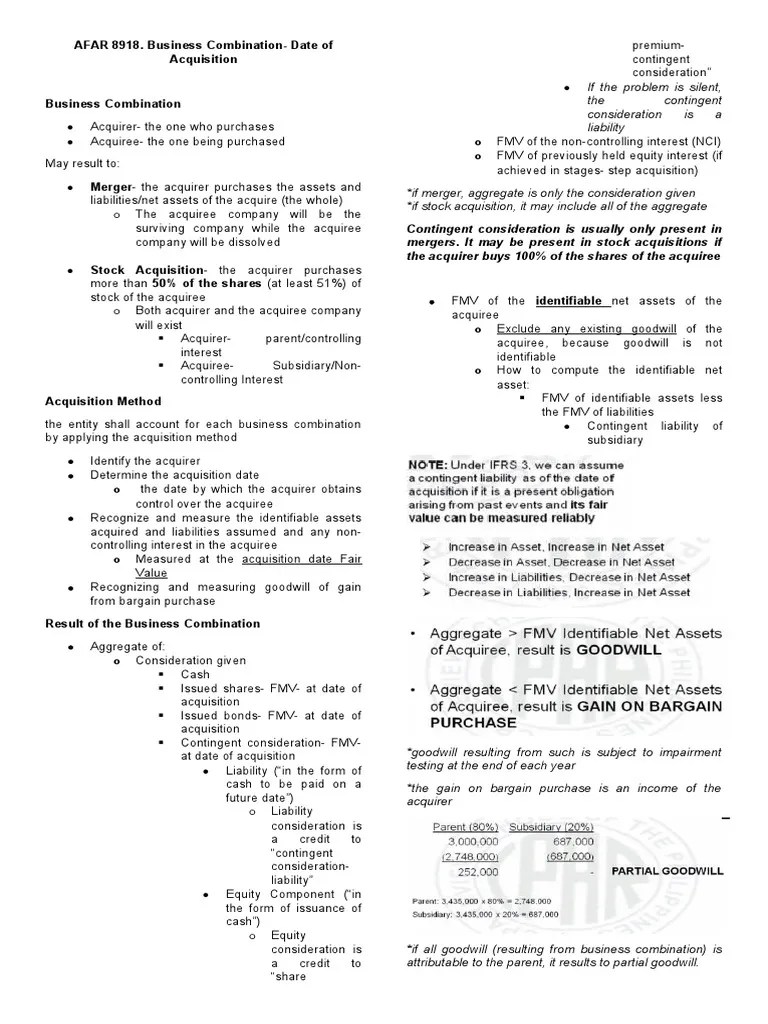 AFAR 8918. Business Combination-Date Of Acquisition | PDF | Goodwill ...