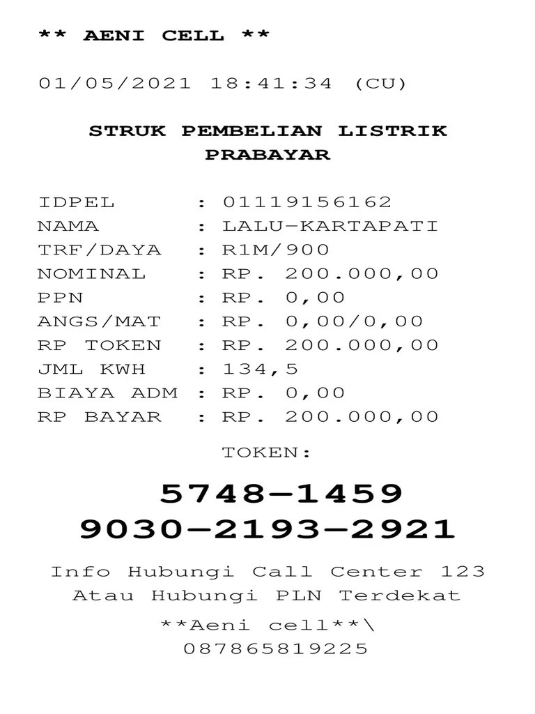 Struk bukti pembayaran tagihan ppob listrik pln dan telkom melalui mega pulsa ppob langsung no hp pembeli bisa anda lihat atau cetak link bawah . Contoh Struk Token Listrik Pdf