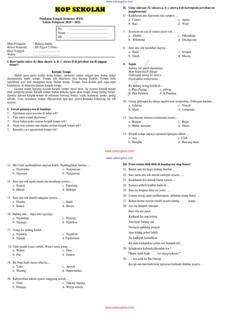 Jam 12.00 = tangage,yang berarti panas terik. Pts Sunda Kelas 3 Semester 2 Pdf