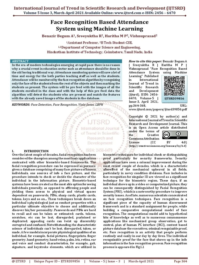 Face Recognition Based Attendance System Using Machine Learning | PDF ...