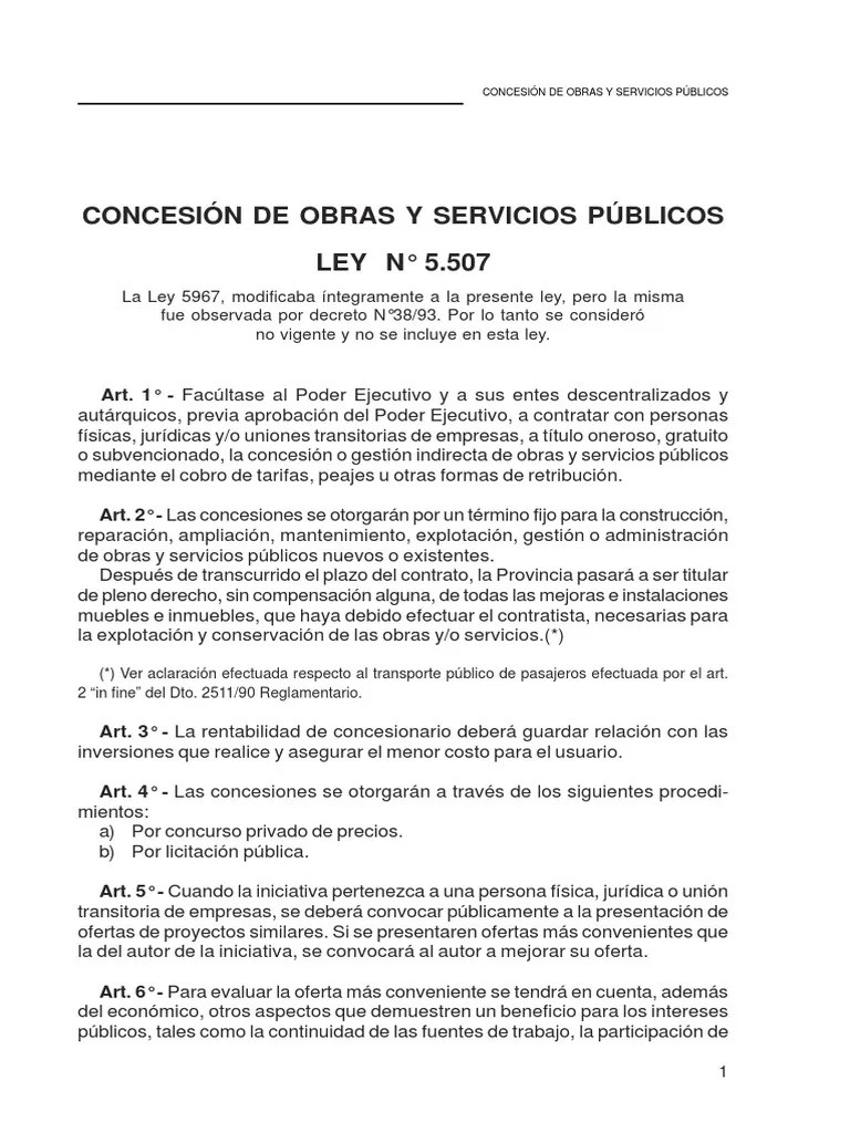 Concesión De Obras Públicas | PDF | Servicios Públicos | Interés Público