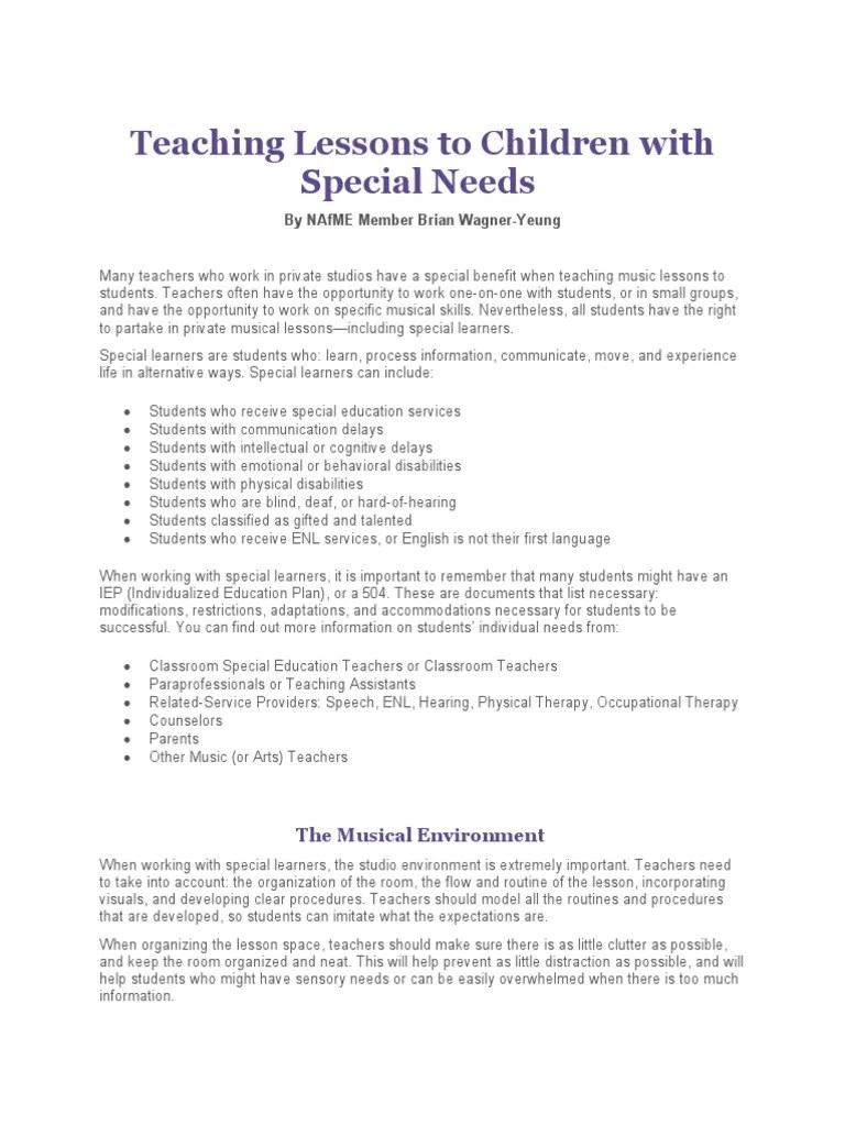 Teaching Lessons To Children With Special Needs | PDF | Individualized Education Program | Human ...