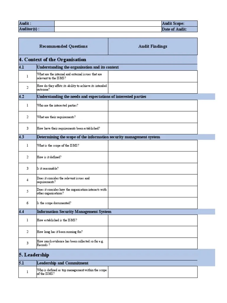 ISO 27001 Internal Audit Checklist | PDF | Information Security | Internal Audit