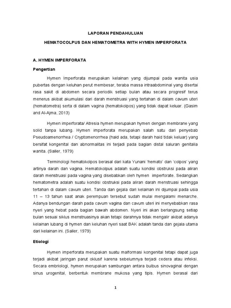 Hymen Imperforata Hematocolpus Hematometra Aki Post Neovaginasi | PDF