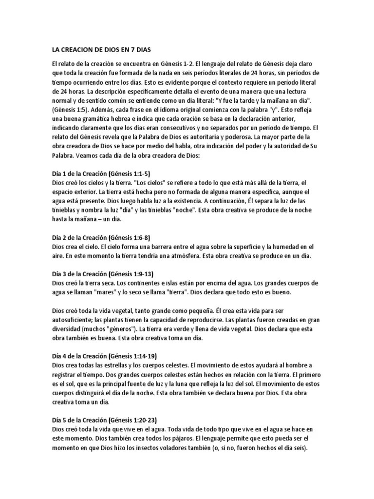 La Creacion De Dios En 7 Dias | PDF | Libro Del Génesis | Dios