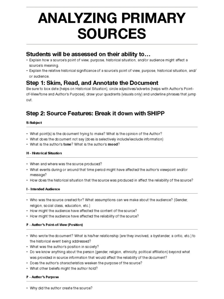 Analyzing Primary Sources SHIPP | PDF | Psychological Concepts