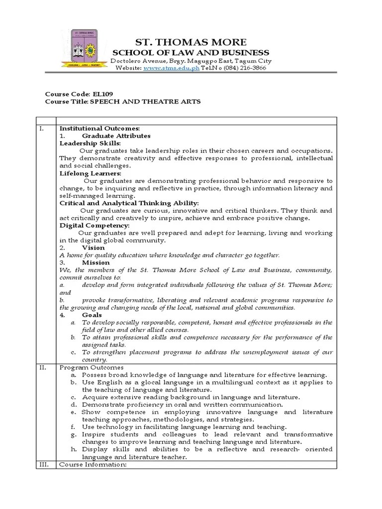Speech And Theatre Arts Syllabus | PDF | Test (Assessment) | Learning