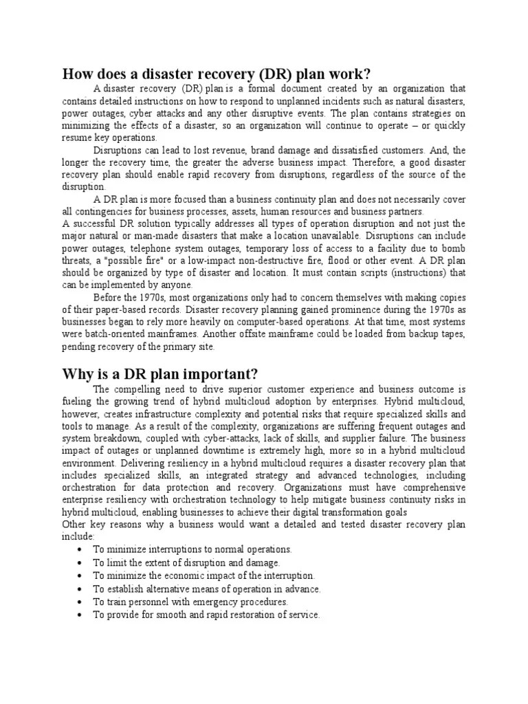 How Does A Disaster Recovery (DR) Plan Work? | PDF | Disaster Recovery | Cloud Computing