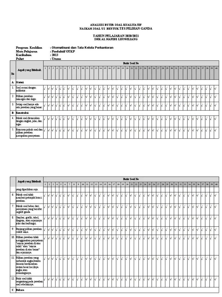 Soal dan kunci jawaban usbn ekonomi bisnis. Print4 Instrumen Telaah Soal Usbn Otkp 2021 Pdf