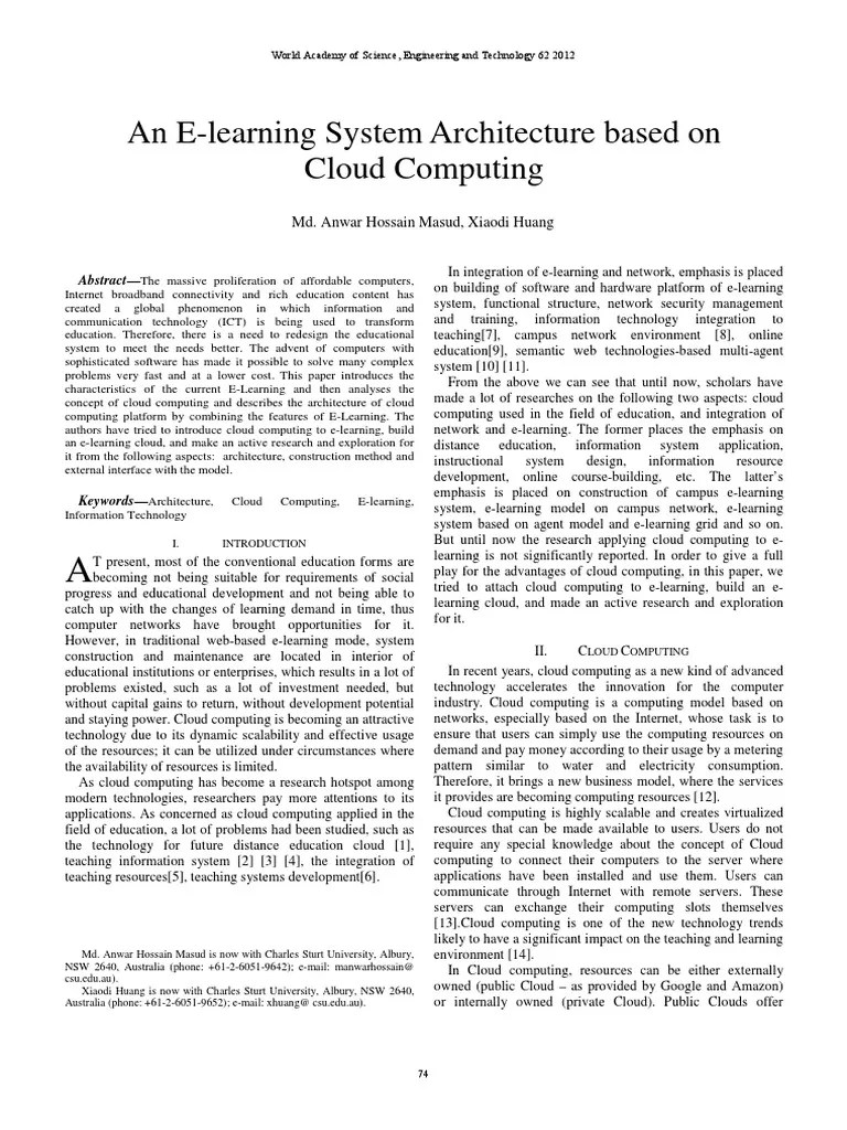 An E-Learning System Architecture Based On | PDF | Cloud Computing ...