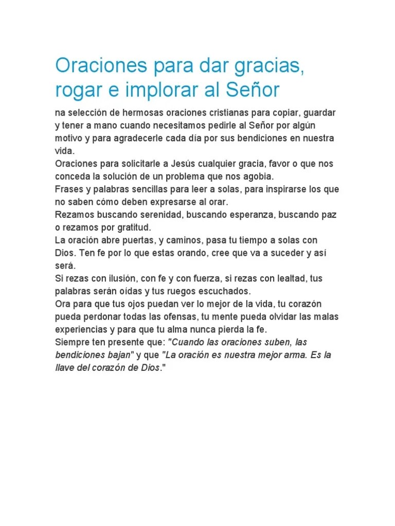 Oraciones Para Dar Gracias, Rogar E Implorar Al Señor | PDF