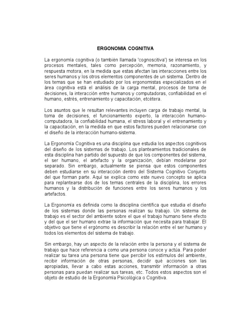 Ergonomia Cognitiva Y Ergonomía Fisica1 | PDF | Factores Humanos Y Ergonomía | Sistema